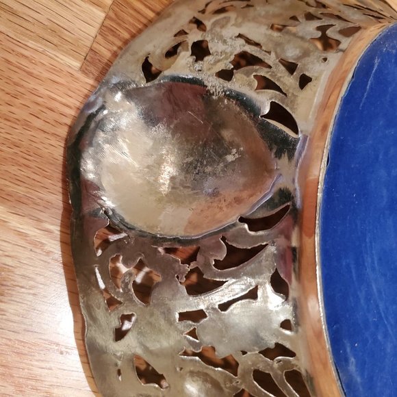 Mid-Century Vintage Handmade Nickel Bowl Raised Vegetable Design and Handles - Picture 6 of 9